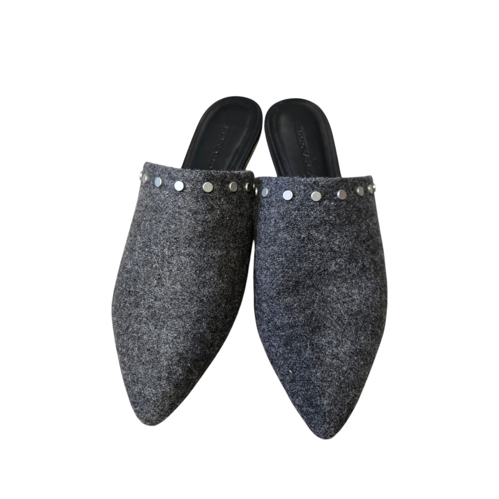 Bernardo Annie Mules Flat Charcoal Gray Wool Studded Point Leather 8.5